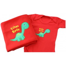 Cute Personalised Baby Vest & Blanket Dinosaur Gift Set